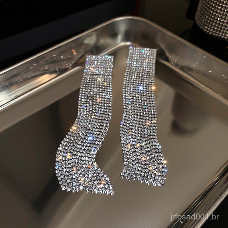 New Classic Retângulo Brincos Longos Borla Geométrica Strass Cristal Oscila Para As Mulheres Do Partido Jóias