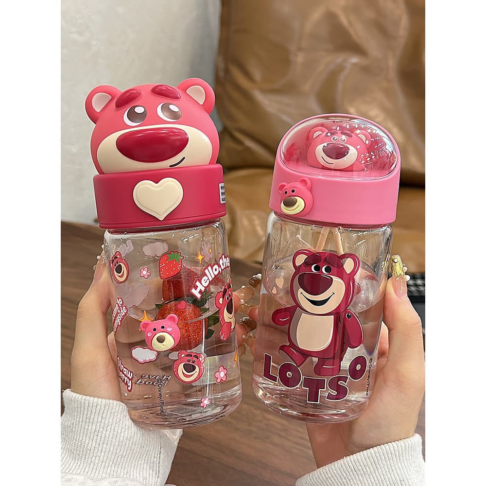 Morango urso copo de água copo de vidro menina bonito menina coração estudante resistente a altas temperaturas à prova d