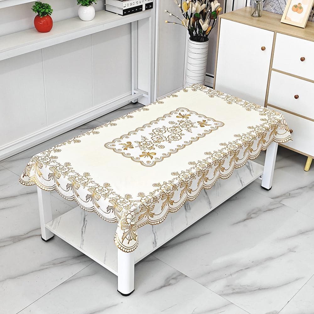 Versão atualizada toalha de mesa dourada casa renda pvc mesa de centro impermeável Anti-poeira descartável retangular ta