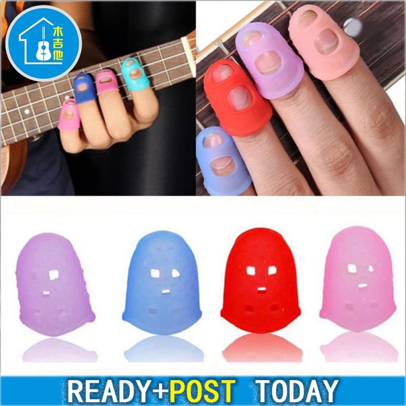 4 Pçs/Set Silicone Dedo Guardas Guitarra Protetores De Ponta Do Para Ukulele Sml Cor Aleatória Acessórios