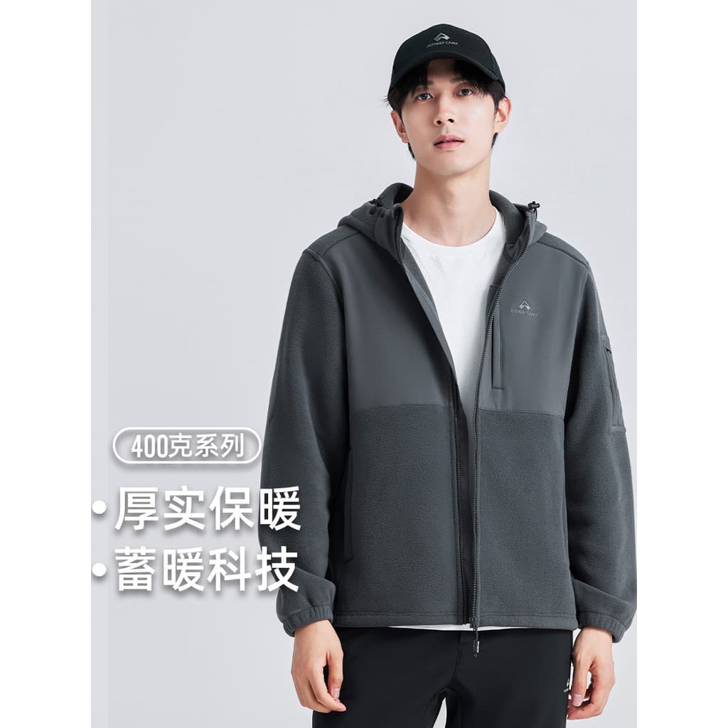 Pioneer com capuz contraste cor jaqueta de lã masculina outono inverno costura engrossado quente jaqueta com capuz espor