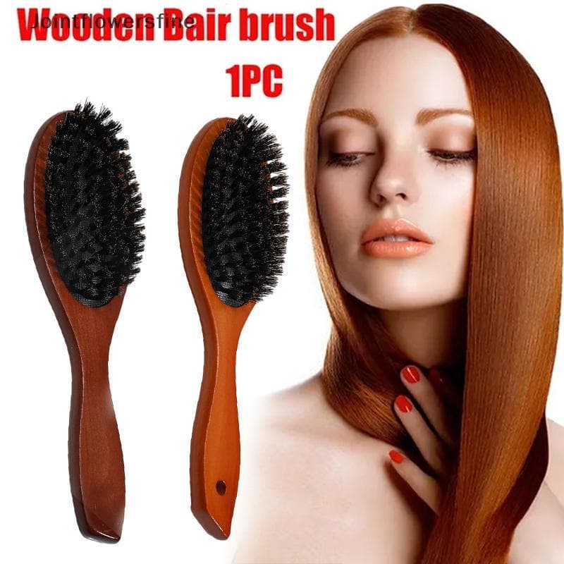 JTFF Nova Escova De Cabelo Cabo De Madeira Cerdas De Javali Pente De Barba Estilo Desembaraçar Endireitar Massagem FI