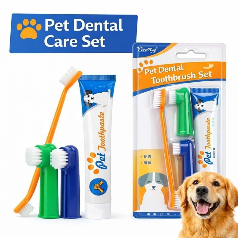 Conjunto De Cuidados Dentários Para Animais De Estimação , Pasta De Dente E Escova De Dentes Cães Gatos , Sabor Baunilha