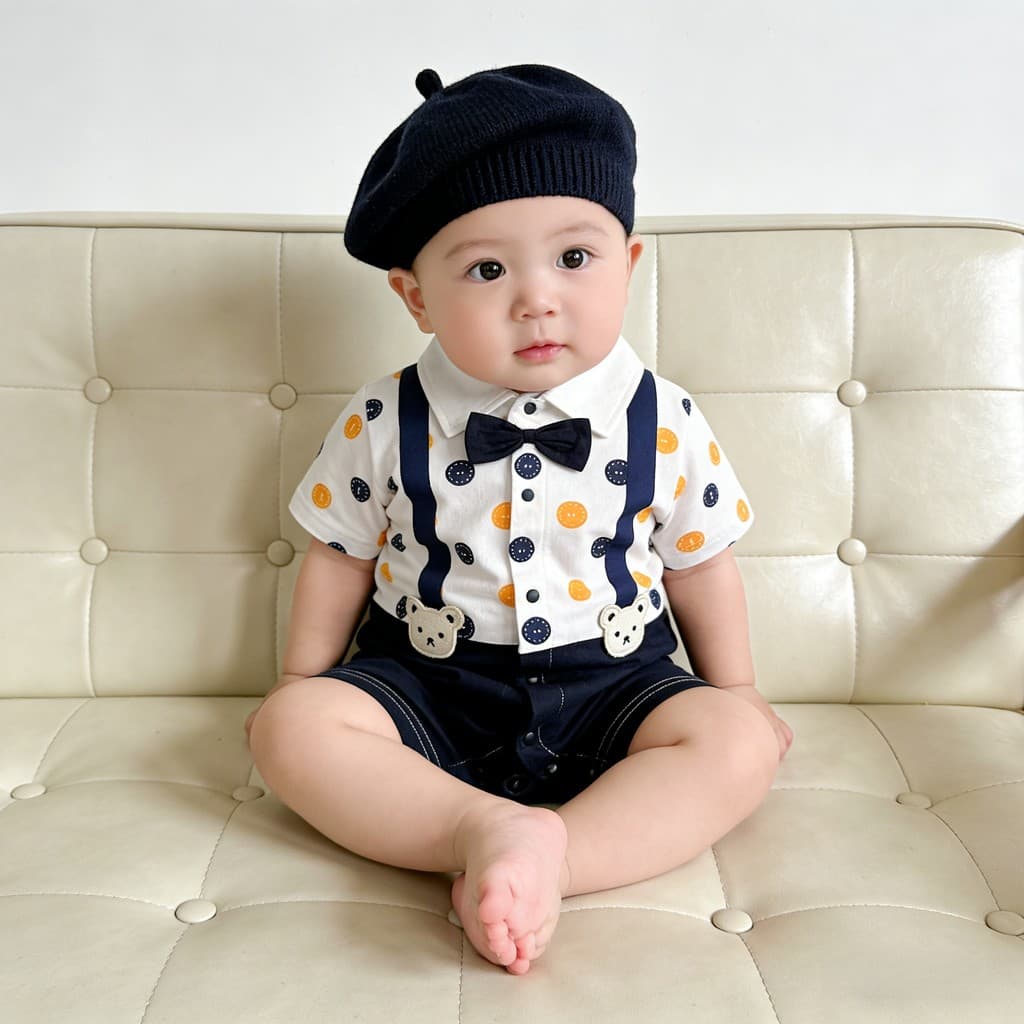 Macacão infantil de manga curta para recém-nascidos, estilo fino de verão, cem dias, vestido de verão, estilo ocidental,