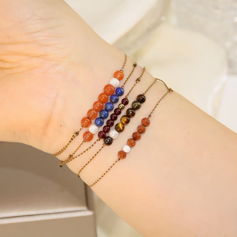 Dragon Boat Festival Corda Multicolorida Southern Red Pearl Garnet Lapis Lazuli Pulseira Ultra-Fina Empilhada Estilo Étn