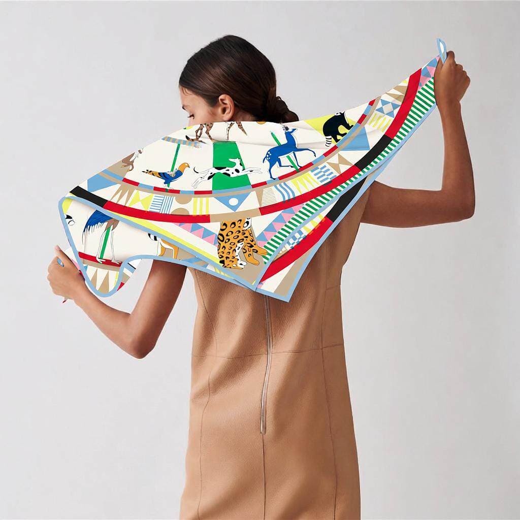 Primavera verão 90cm novo estilo circo tigre girafa feminino All-Match viagem protetor solar xale grande lenço quadrado