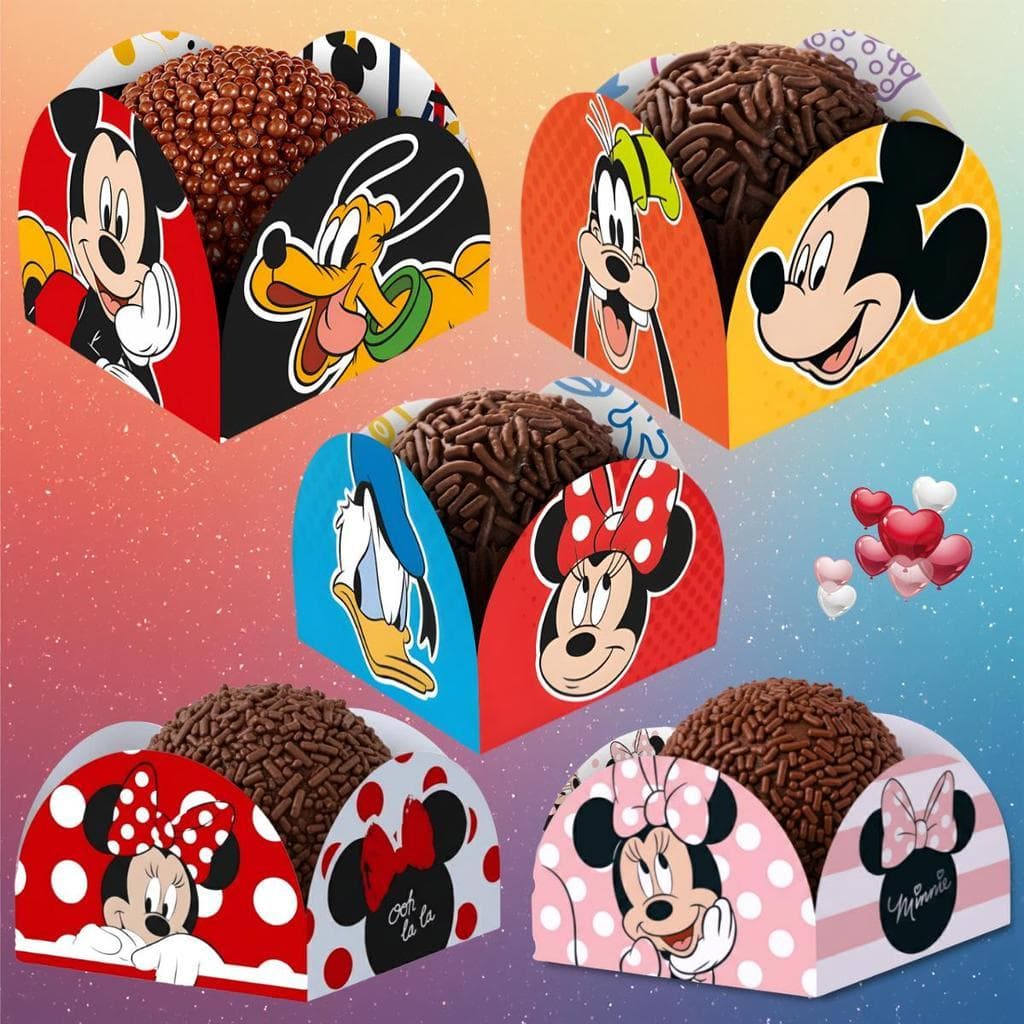Porta Forminhas Mickey e Amigos Minnie Mouse Rosa Vermelha Festa Infantil Doces Aniversário Disney