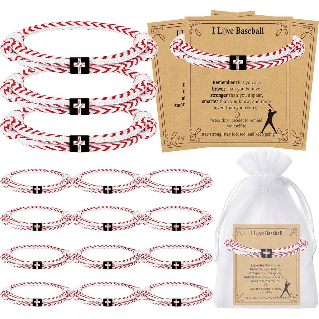 15 Conjuntos de Pulseiras Trançadas de Beisebol Cristãs para Homens e Mulheres com Cartões e Sacolas, Presentes Religios