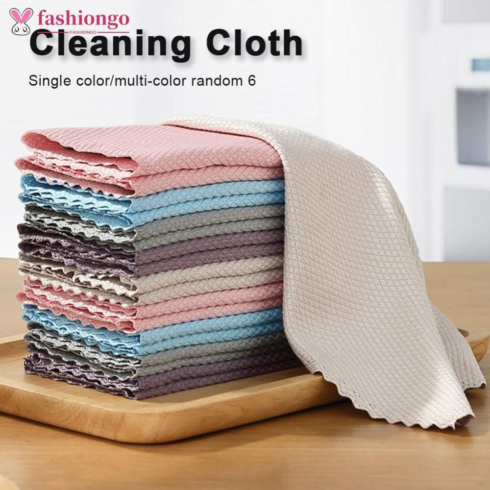 FASHIONGO Pano De Limpeza De Vidro De Microfibra , 6 Peças , Sem Fiapos , Para Janelas , Carro , Cozinha , Espelho Rastr