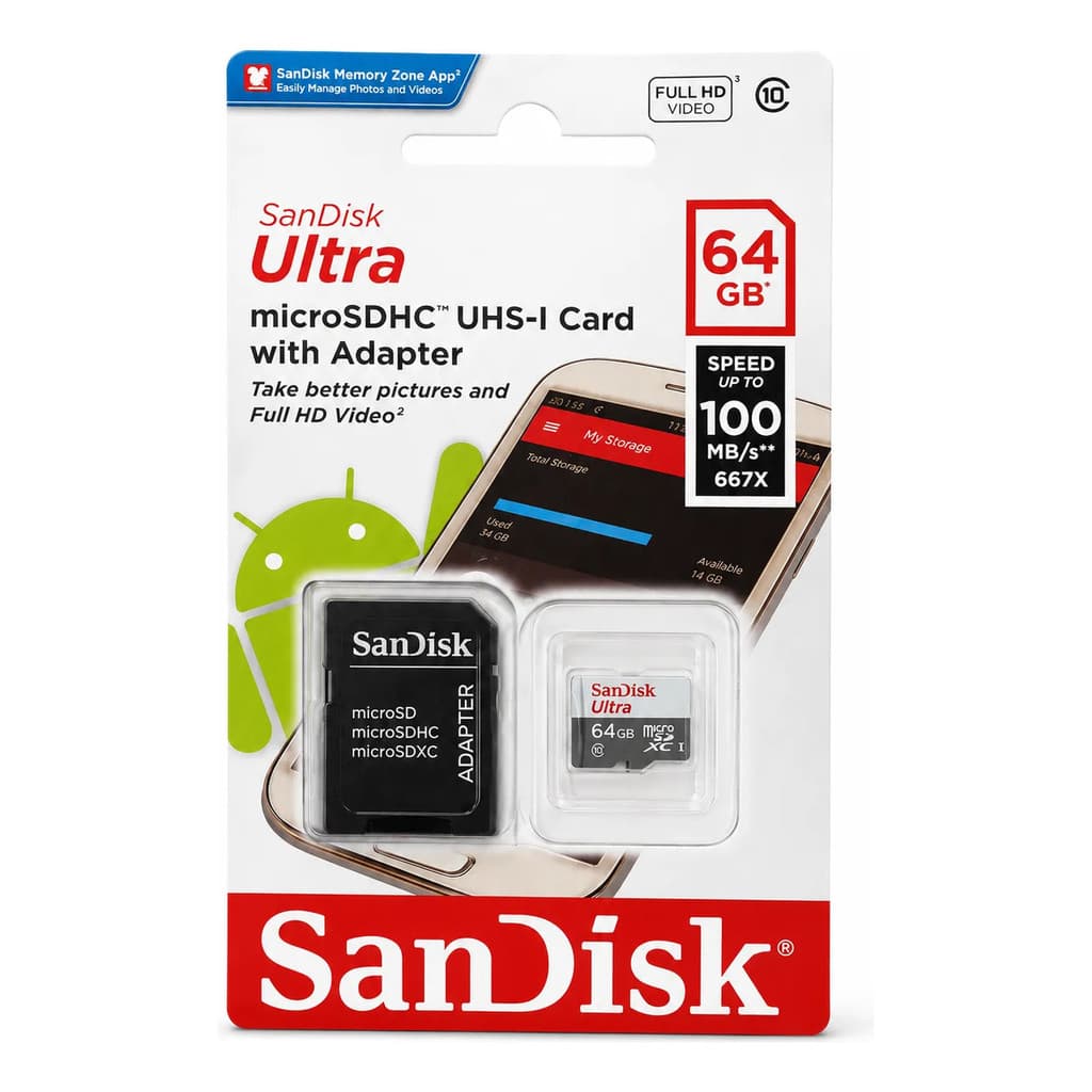 Cartão De Memória 64gb Sandisk Ultra 100mb/s Celular Câmeras