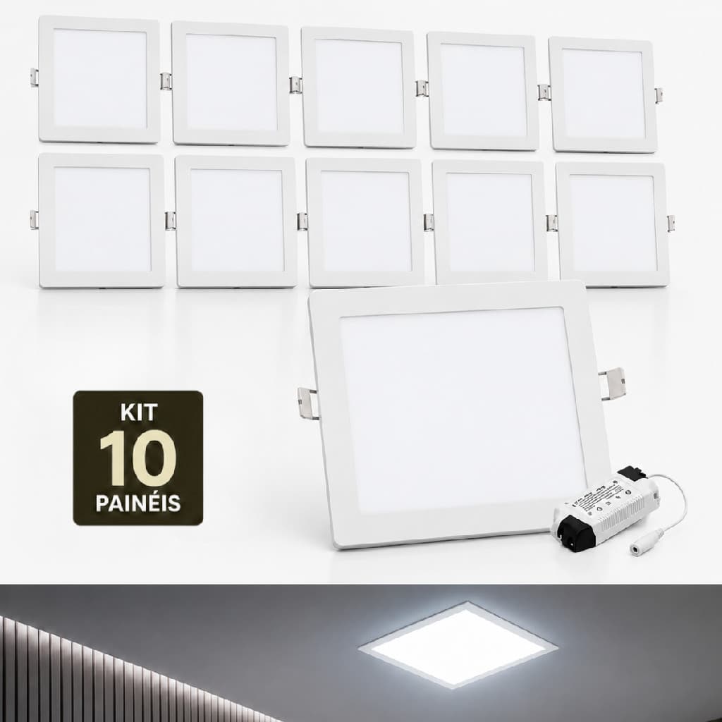 Kit 10 Painel Plafon Led Embutir 25w Luz Branco Frio 6500k