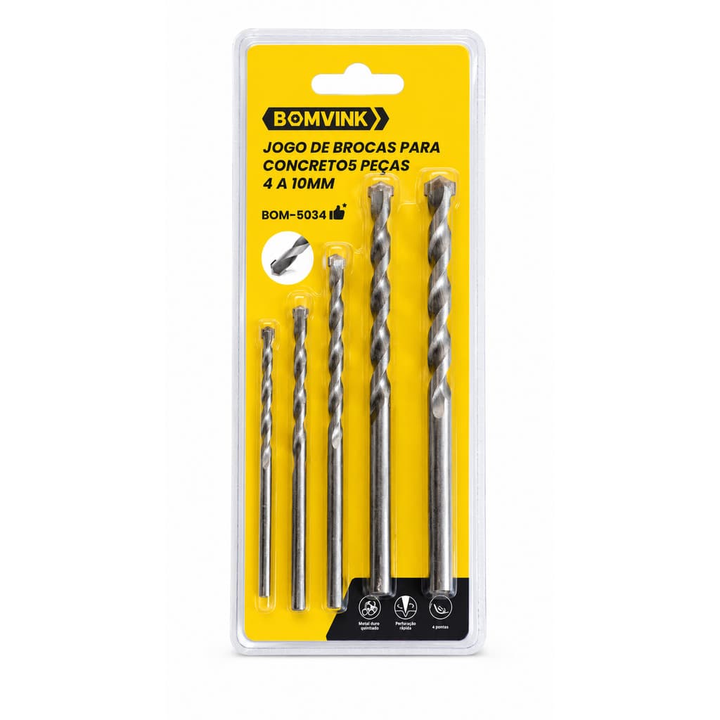 Jogo Brocas para Concreto 5 Peças 4 a 10mm Bomvink