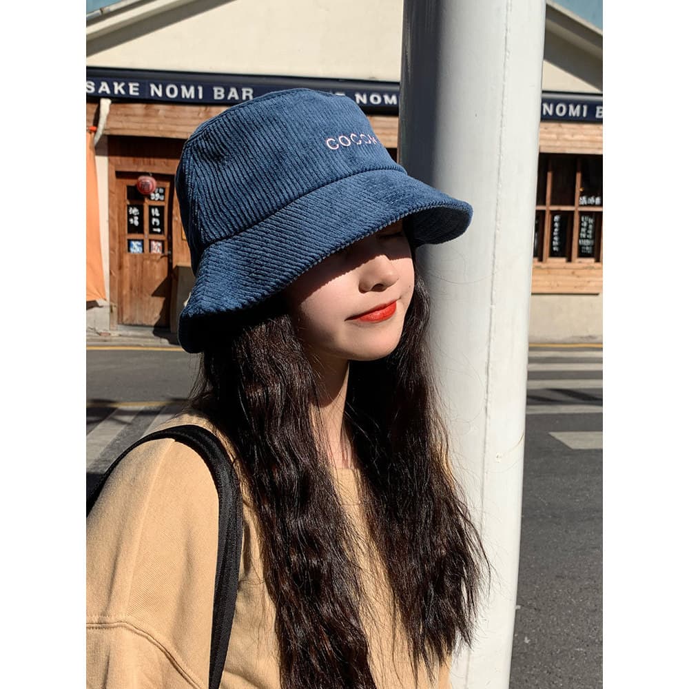 Estilo japonês veludo balde chapéu feminino outono inverno versão coreana Street Wear All-Match Retro na moda balde chap