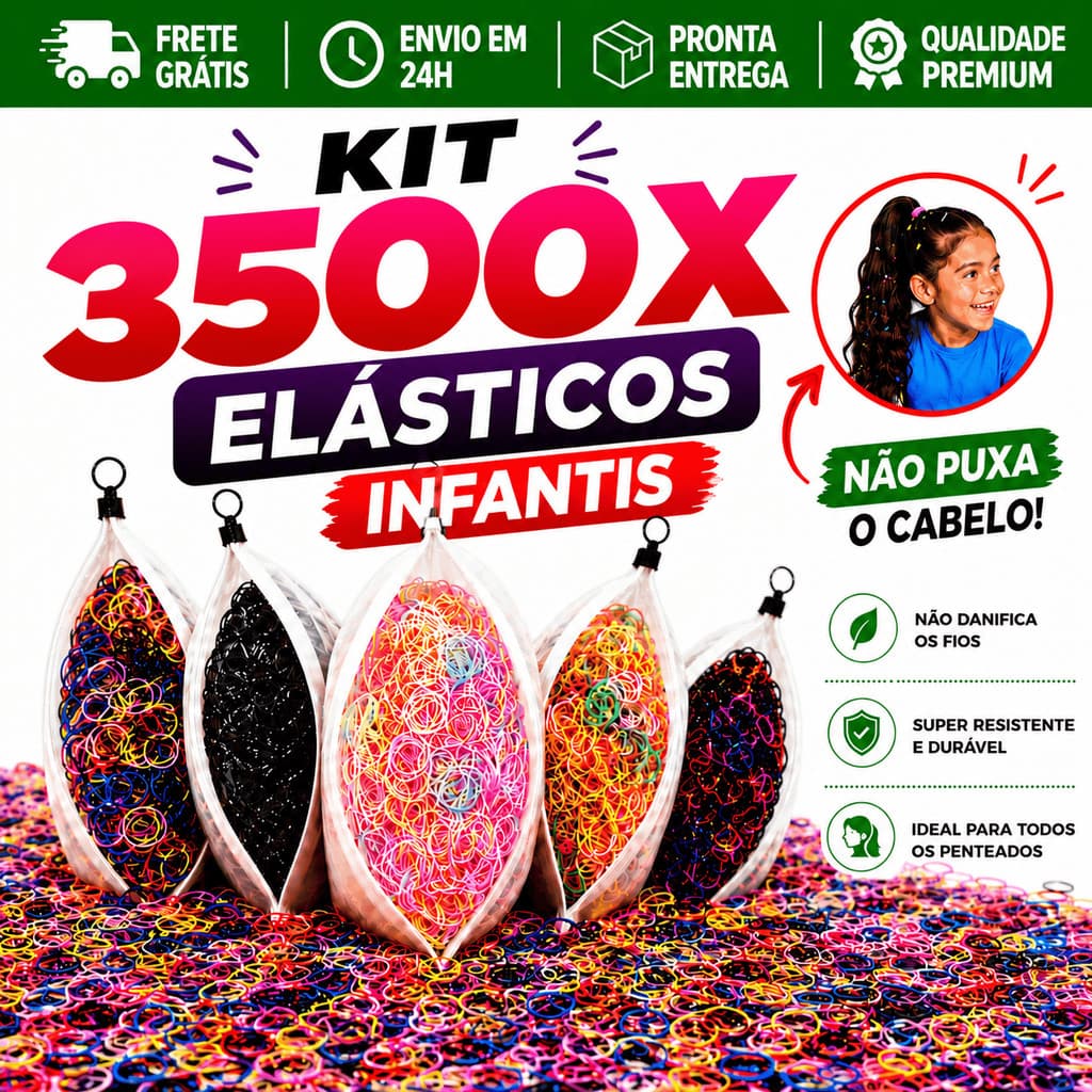 3500 Peças Elástico de Cabelo Para Tranças Descartável Multicolorido com Necessaire Envio 24h