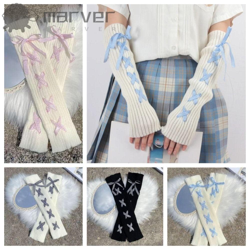 Manguitos de malha MARVER, luvas brancas sem dedos, estilo gótico japonês, estilo Lolita fofo, polainas estilo Harajuku.