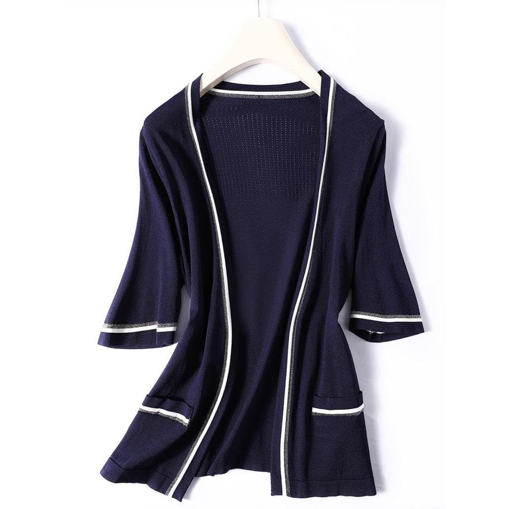Jiangnancang||Desconto em marca Cardigan feminino de manga curta feminino macio ceroso pele-amigável simples Atmo