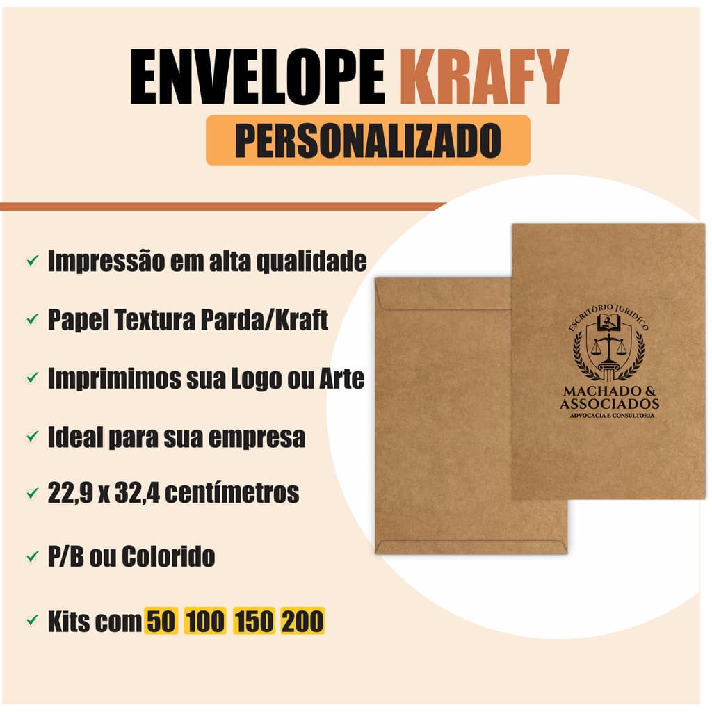 Envelope Pardo Kraft Personalizado P/ A4 | Impressão de Logo | Kits