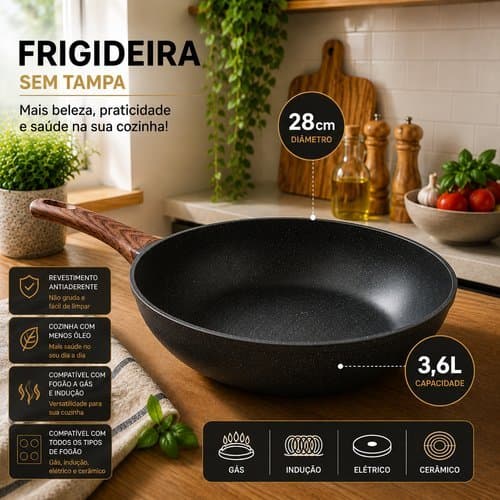 Frigideira Nanoceramica Antiaderente 28cm Duravel Cozinha Facil Preta