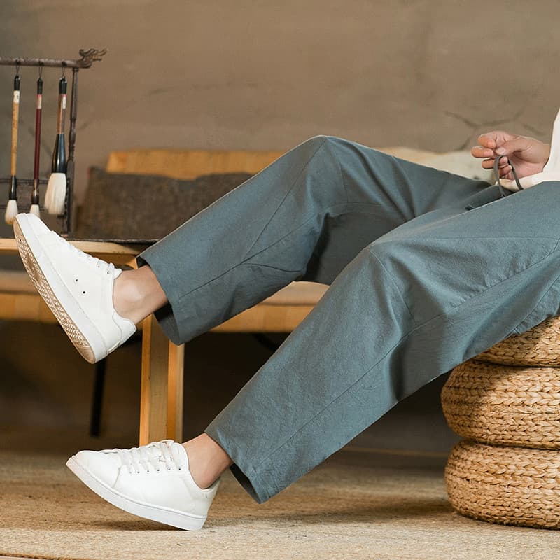 Calças de linho até o tornozelo masculinas verão fino em linha reta algodão linho calças Street Wear Plus Size calças ma