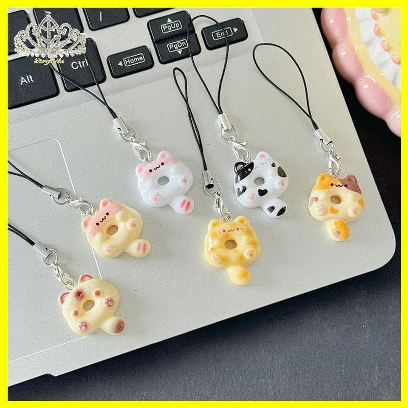 Margu 6 Pçs/set Gato Biscoito Telefone Charme Cinta Macio Kawaii Kitty Casal Chaveiro Pingente Bonito Cordão Keycord Sac