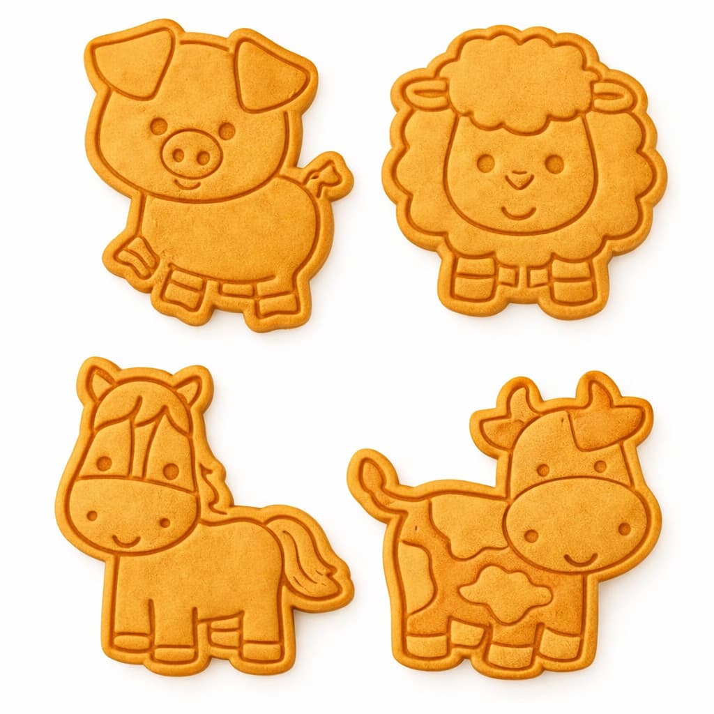 Kit 4 Cortador de Biscoito Animais Fazenda Cavalo Ovelha Molde Forma Marcador Carimbo Cookie Massa Elegante
