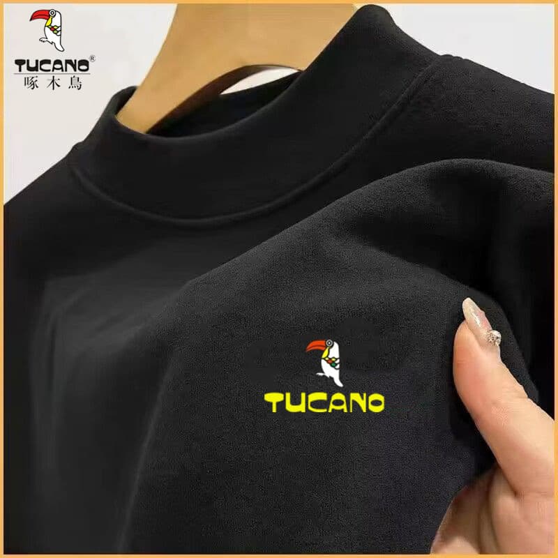 Woodpecker outono inverno masculino meia gola alta manga comprida camiseta forro de veludo alemão engrossado quente Bo