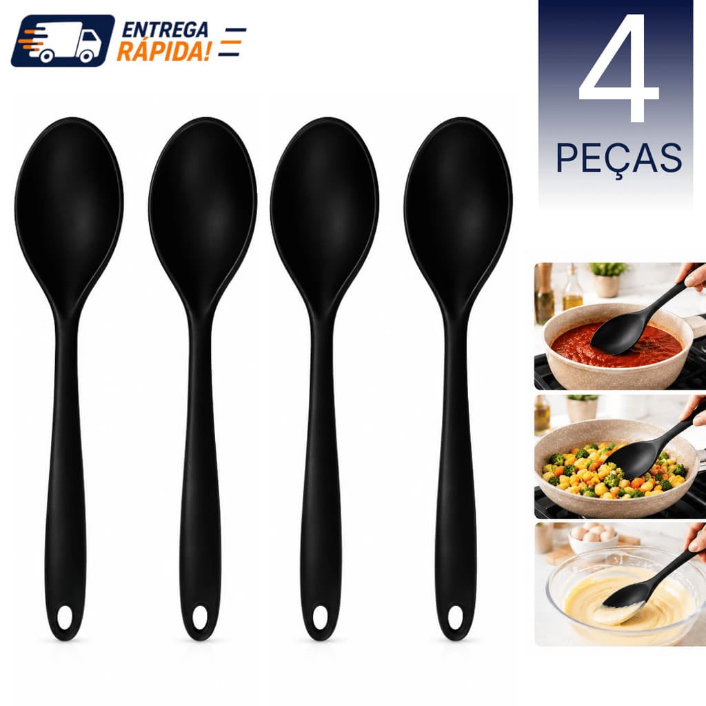 Colher de Silicone Cozinha Premium Antiaderente Resistente ao Calor Preta Vermelha Utensílio Culinário