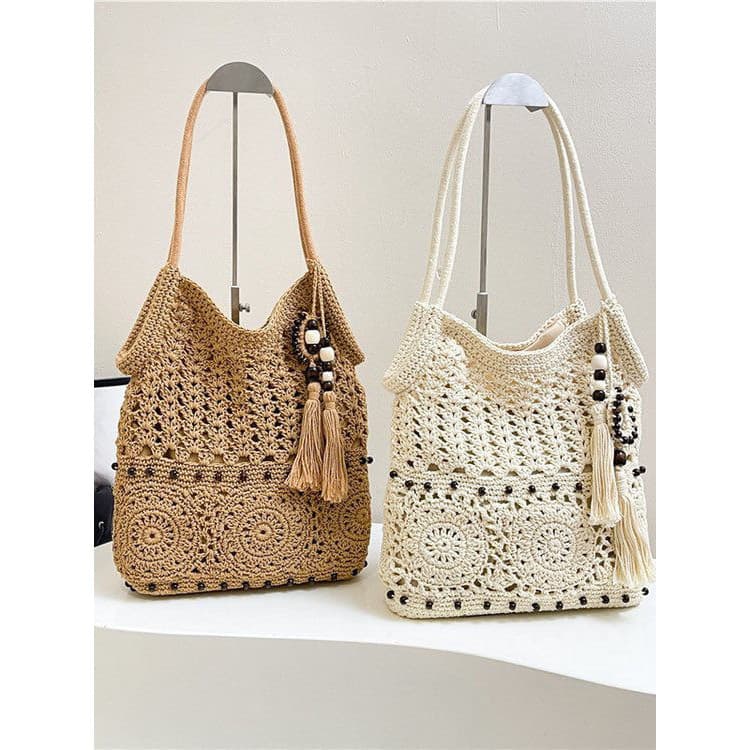Mori estilo bolsa de ombro axilas tecido saco de crochê estilo férias saco de tecido Pastoral de praia sacola