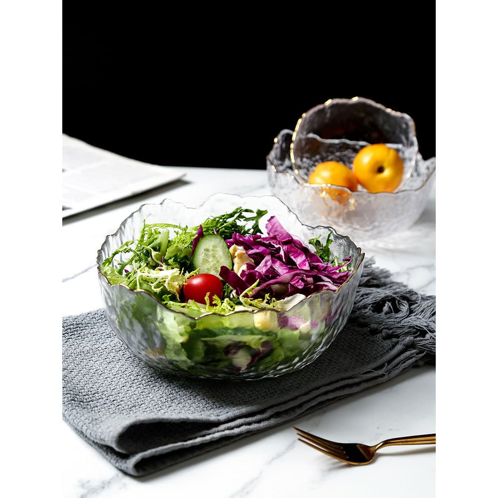 Tigela de salada de vidro estilo japonês, tigela de sobremesa de frutas, padrão de martelo, prato de frutas Phnom Penh,
