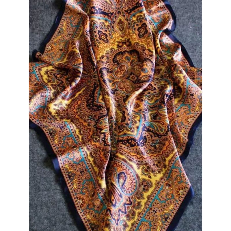 Masculino feminino estilo cetim seda amoreira seda simples Crepe cetim rico caju flor grande lenço quadrado grande xale
