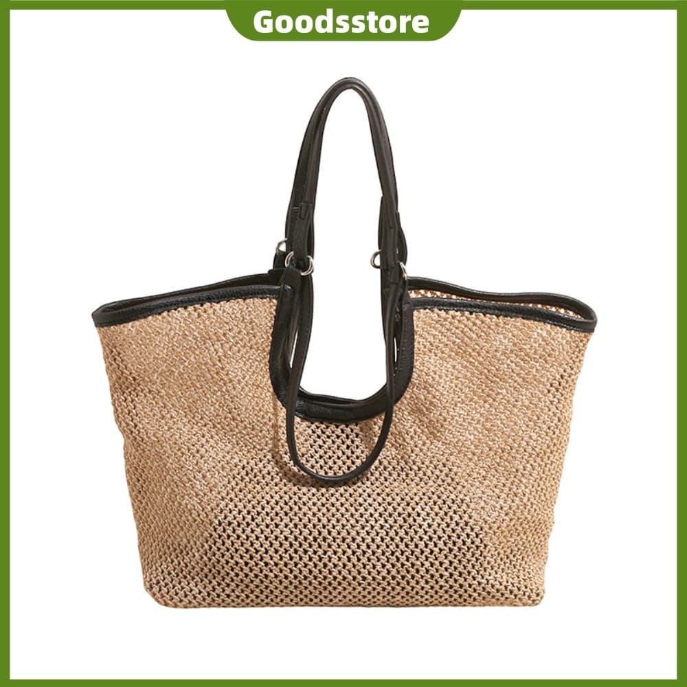 Bolsa Feminina De Palha , Cor Sólida , Rattan , Praia , Para Verão , Viagens Ao Ar Livre , Piscina , Férias , Beira-Mar