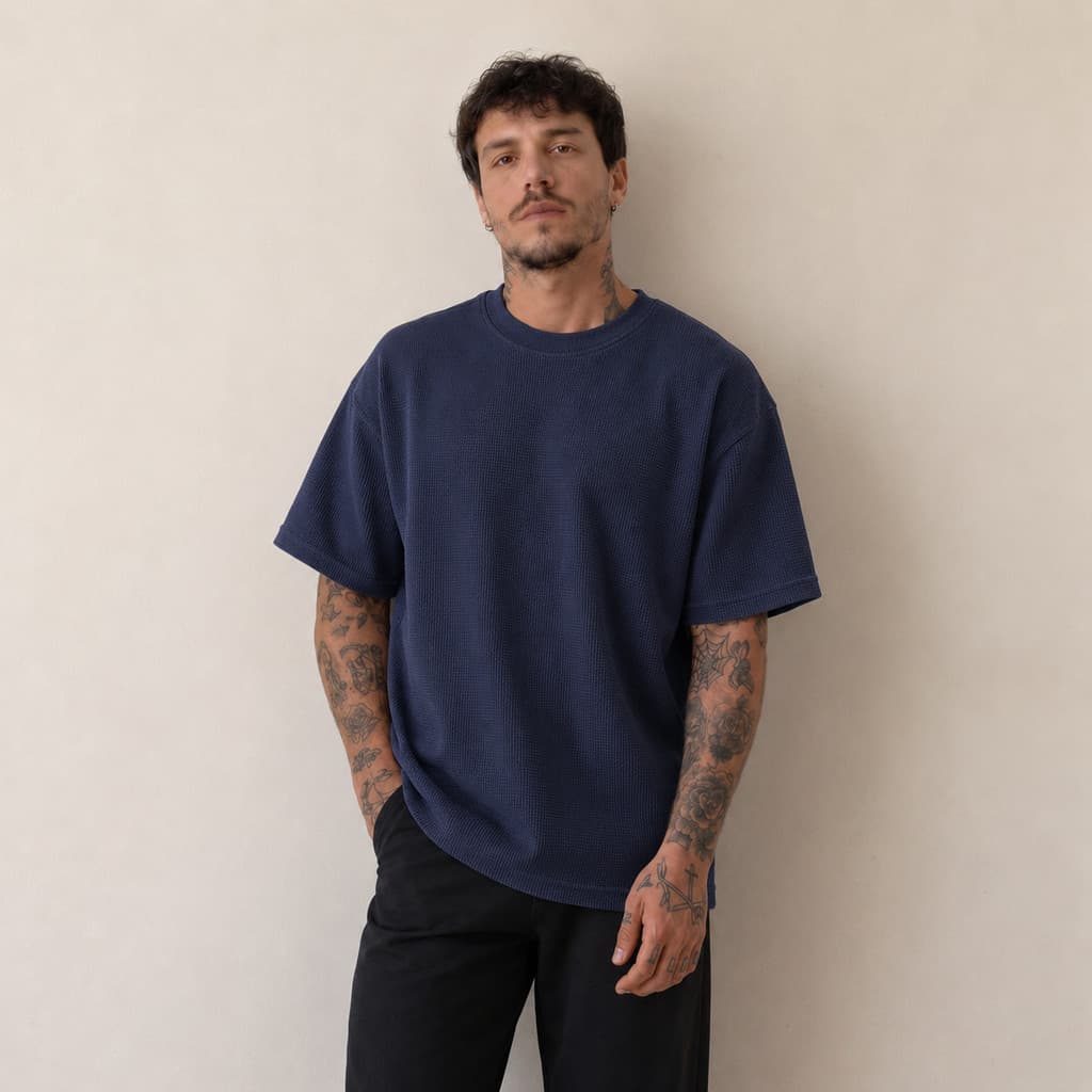 Camiseta Masculina Oversized Texturizada Gola Canelada Estilosa