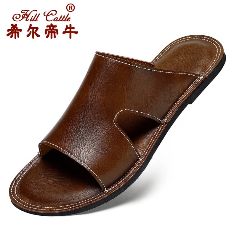 Hill Diniu Chinelos de couro masculinos 2025 novo estilo sandálias de couro de venda quente chinelos sandálias de verão