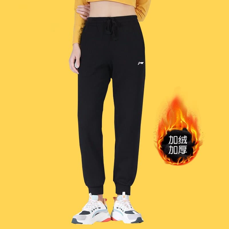 Li Ning forro de lã calças esportivas calças femininas outono novos produtos calças genuínas engrossado quentes e