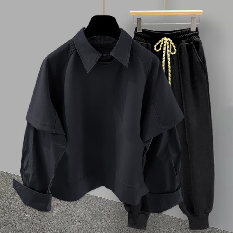 Falso costura de duas peças camisa de manga comprida terno masculino feminino primavera outono versão coreana na moda co