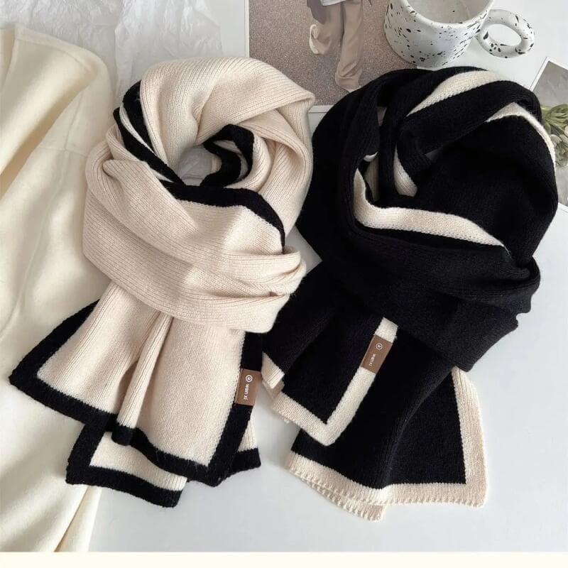 2025 Lenço Combinando Com Cores Preto E Branco Novo Estilo De Inverno Borda De Alta Qualidade Em Malha De Lã design Vers