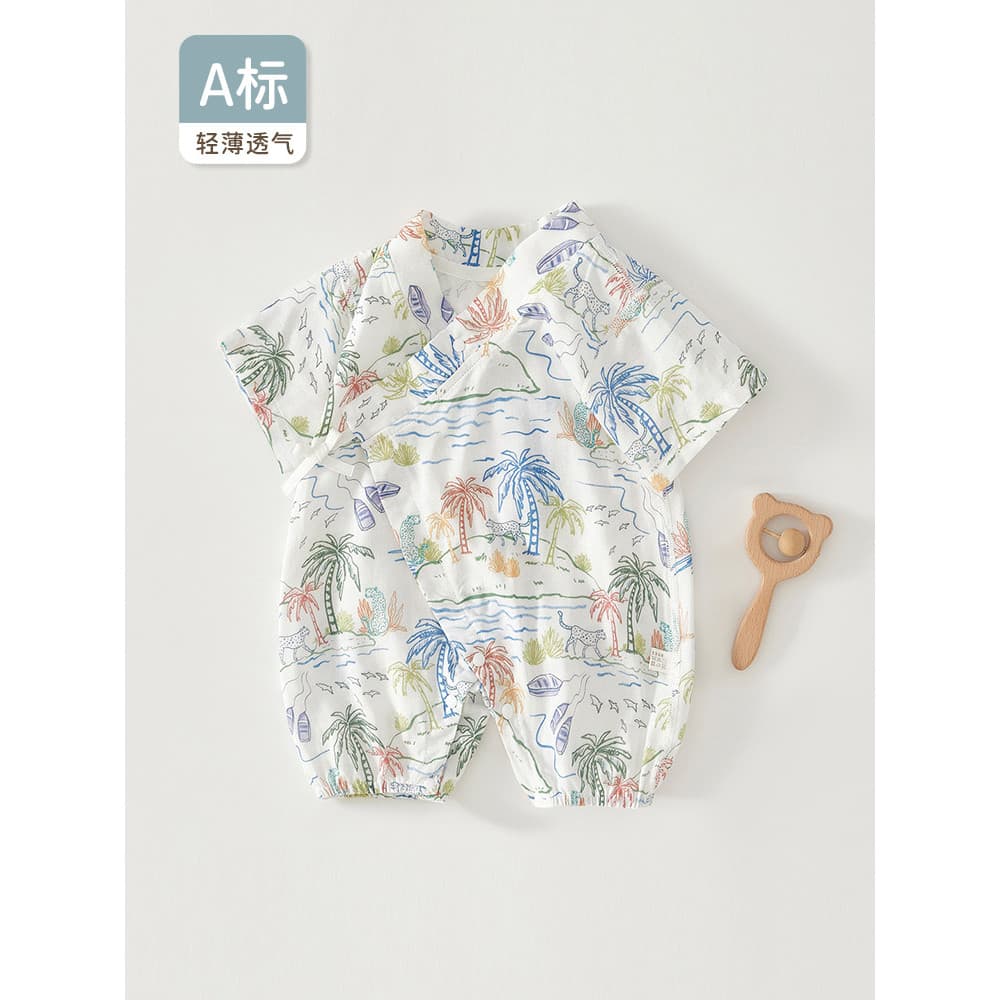 Bebê recém-nascido macacão verão fino de manga curta macacão bebê puro algodão gaze proteção da barriga pijamas monge ro
