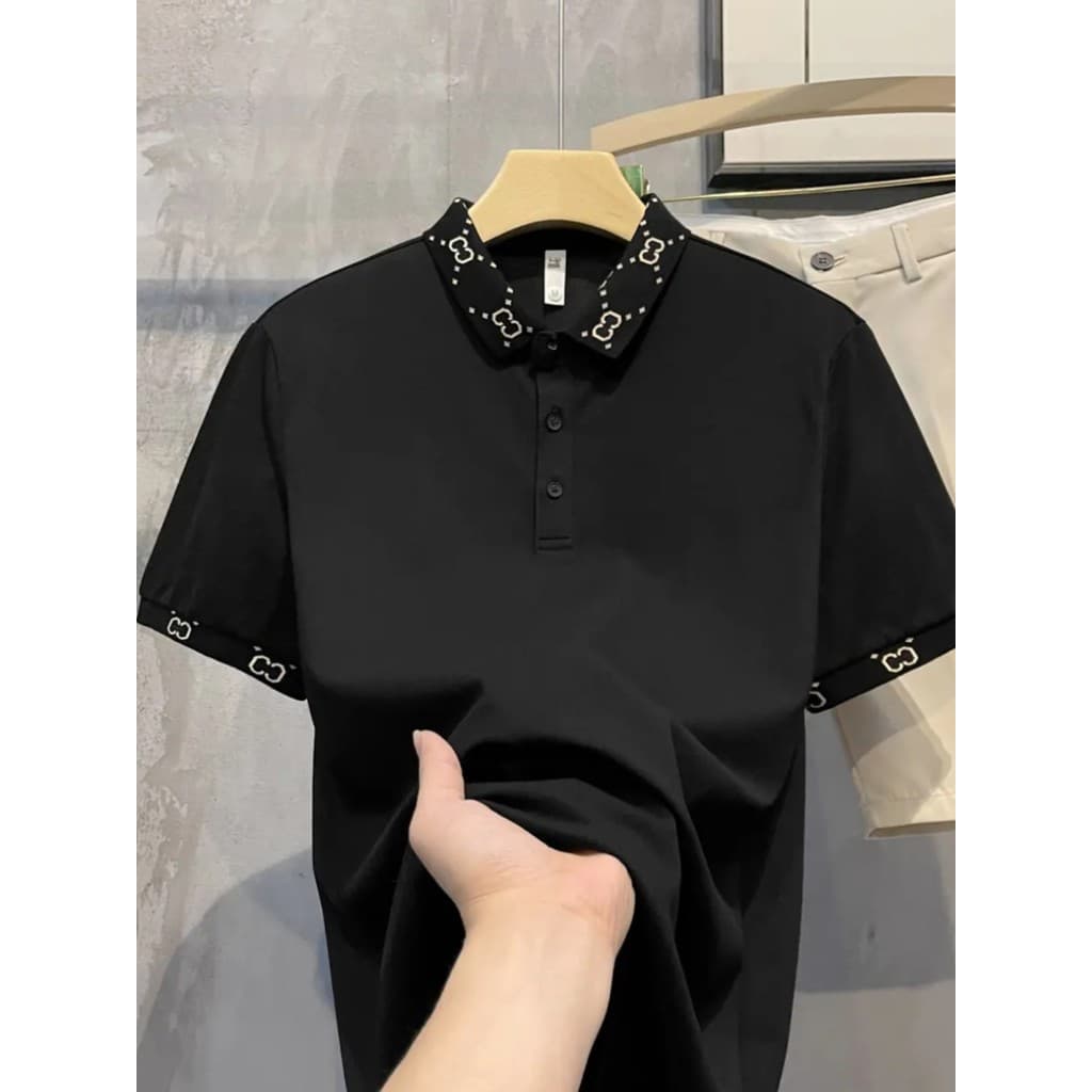 2024 contraste cor costura bordado lapela Street Wear High-End camisa polo de manga curta masculino bonito negócios simp