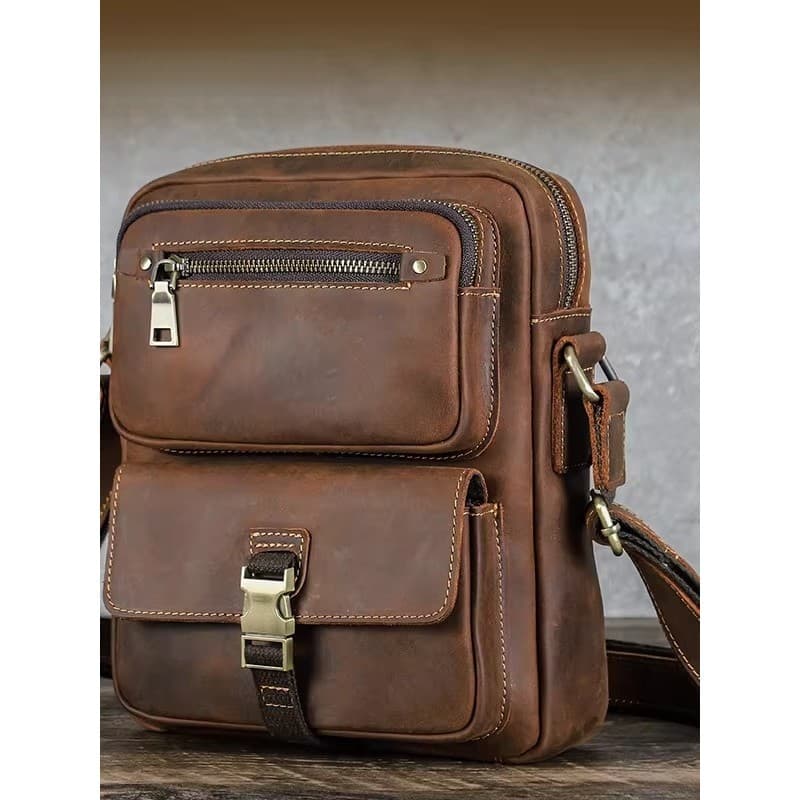 Retro Crazy Horse couro Multi-corrente saco de ombro masculino saco do mensageiro pode conter 26cm IP couro genuíno saco
