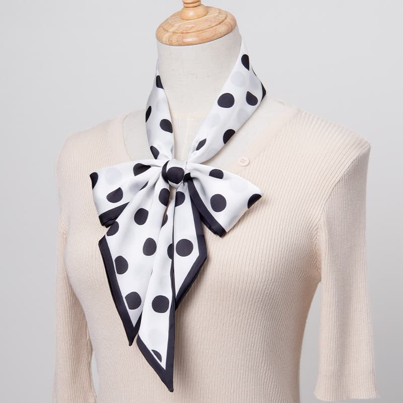 Preto bolinhas pequeno lenço de seda feminino High-End sentimento Streamer estreito pequeno longo primavera verão outono