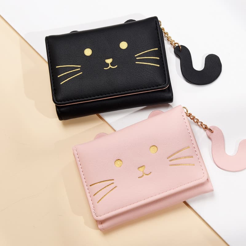 Meninas estudante dos desenhos animados gato carteira versão coreana bolsa de moedas senhoras carteira curta