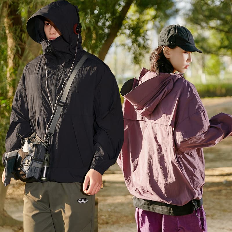Roupa de proteção solar masculina com aba removível revestida de preto, jaqueta impermeável de proteção solar, casaco de