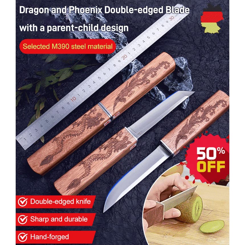 [Durável e Afiado] HFH Dragon Phoenix Mother-Child Double-Edged Knife Conjunto/Cozinha/Corte