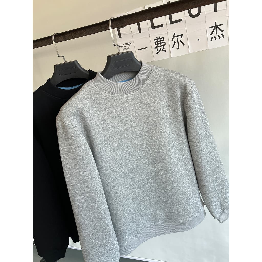Moletom masculino de gola média cinza 2025 inverno lã quente pulôver pesado engrossado meia gola alta camisa de manga co