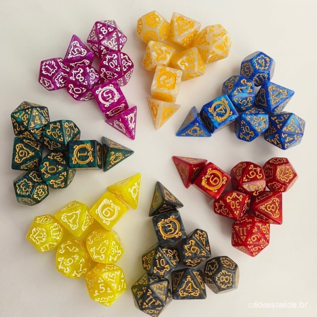 Conjunto de 7 Dados de Acrílico com Padrão de Dragão Adequado para DND, Pathfinder, D&D e RPG