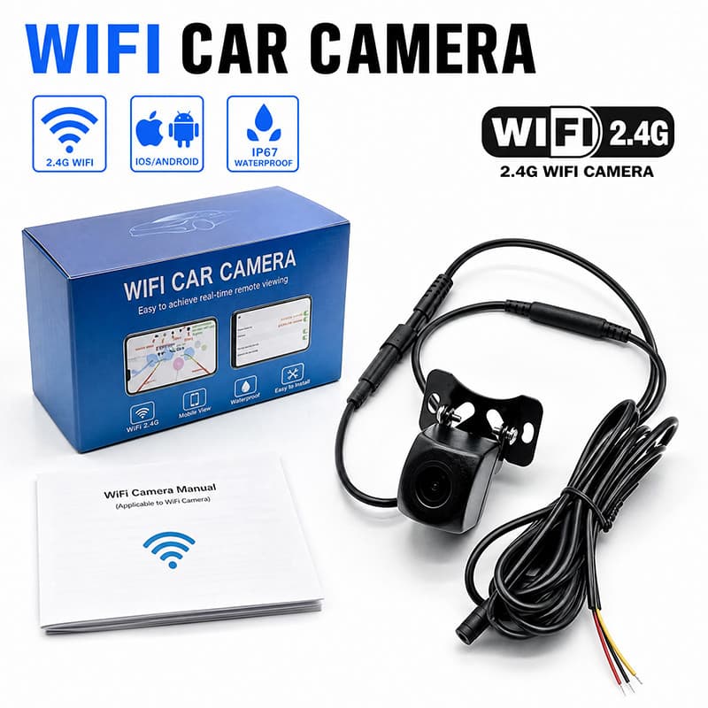 JISUIDA Wifi HD 170 Graus Câmera Retrovisor Do Carro Sem Fio À Prova D'água De Backup 12V 24V Para Android Ios