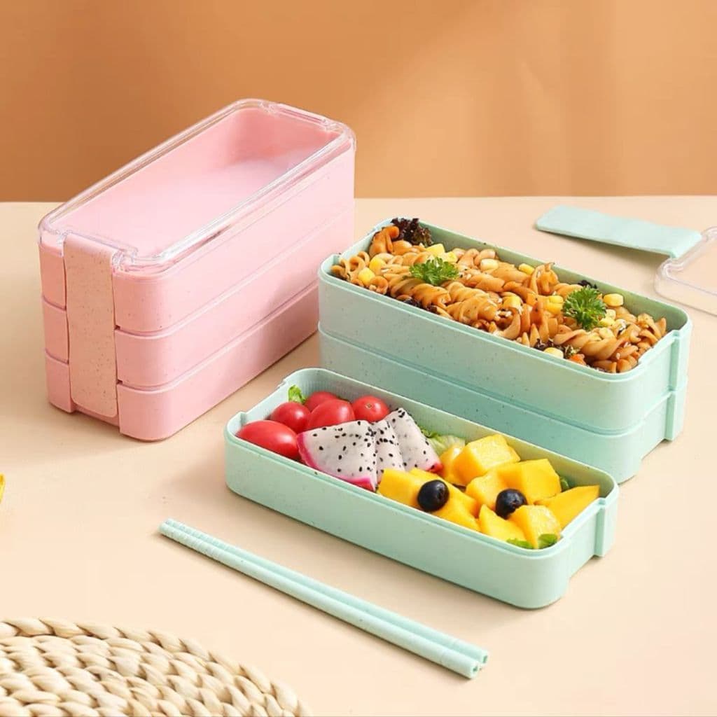 Marmita 900ml com 3 Compartimentos e Talheres para Micro-ondas Pote Hermético Reutilizável