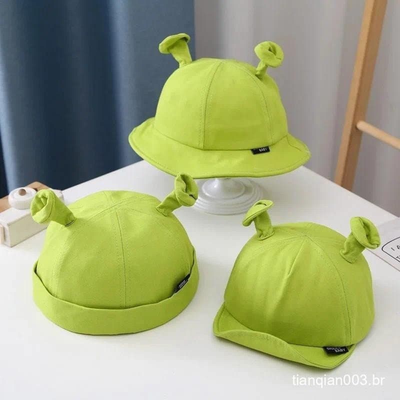 Boné de beisebol infantil verde engraçado com orelhas, chapéu infantil para primavera e verão ZO9E