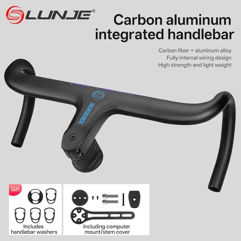 Novo guidão de bicicleta de estrada em alumínio e carbono da LUNJE com fiação interna e design integrado à prova de vent