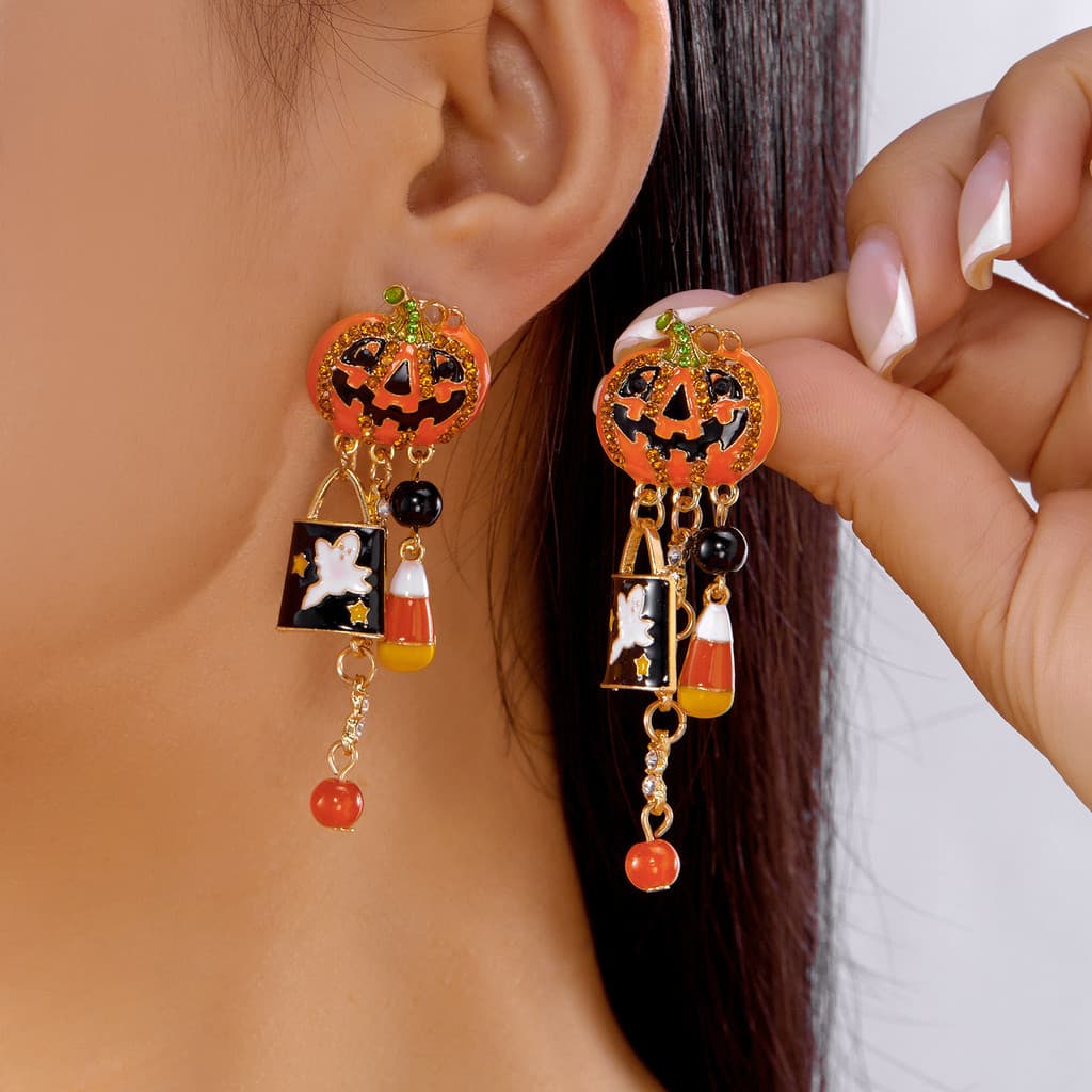 Brincos Pendentes de Fantasma de Abóbora Gótica com Franjas Assustadoras, Joias de Halloween para Mulheres FLCE